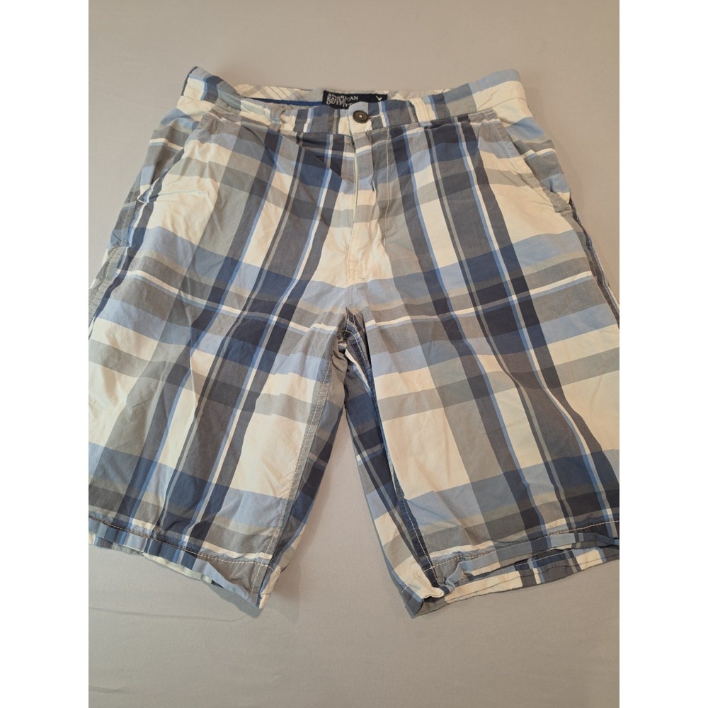 American Eagle Outfitters Mens 33 Blue‎ Plaid Shorts Longer Length Preppy